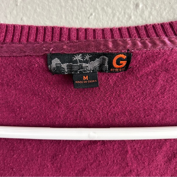 G By Guess Y2K Rhinestone Bling Embellished Spellout Red Long Sleeve Sweater M - Picture 4 of 5